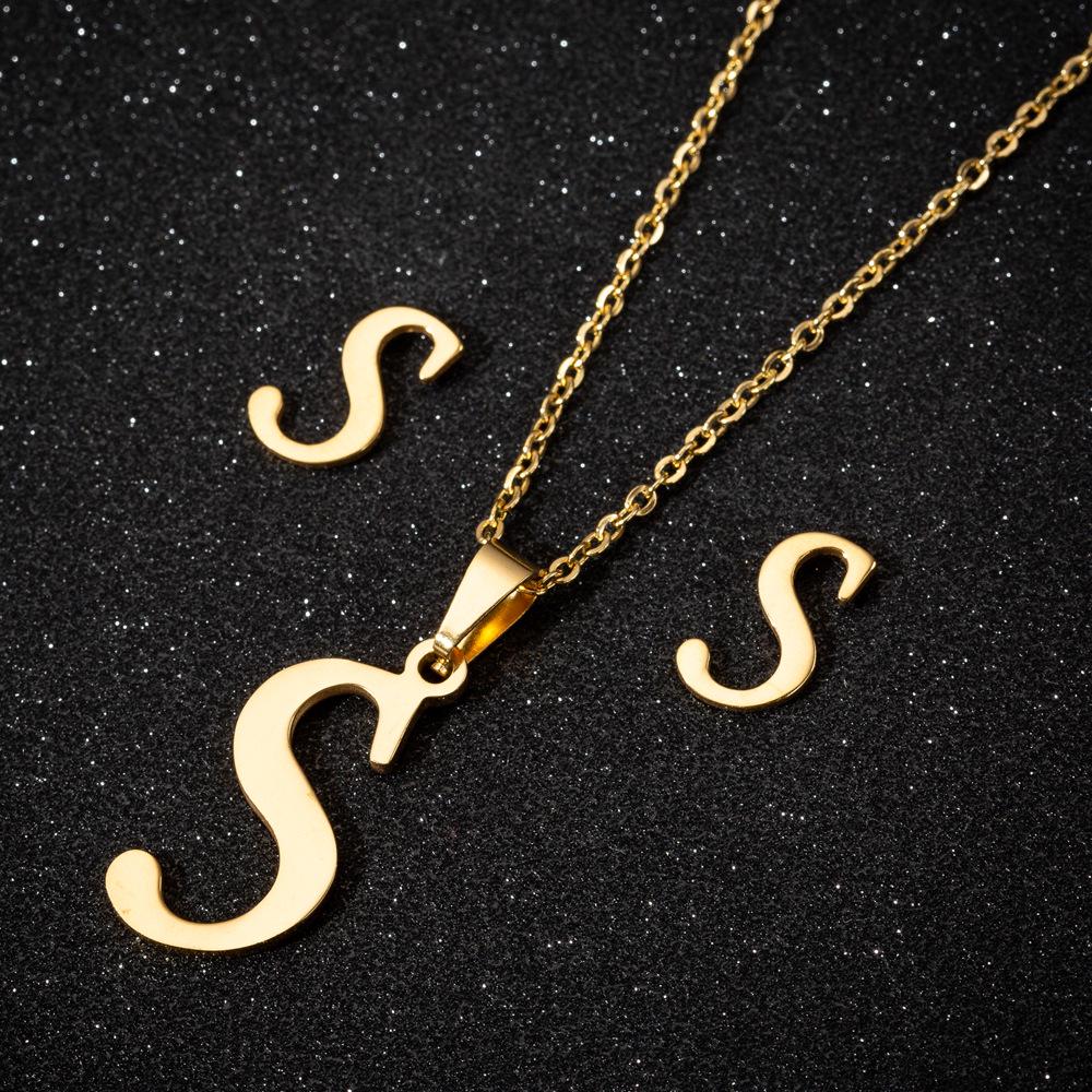 English Letter Necklace & Earring Set: Fashionable Jewelry for Women