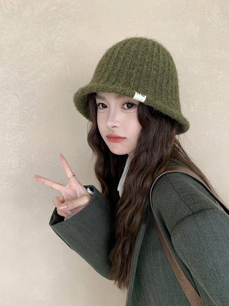 Knit Bucket Hat Women Autumn Winter Big Head Girth Solid Color Warm Fisherman Cap Match Premium Feeling Woolen Outdoor M571
