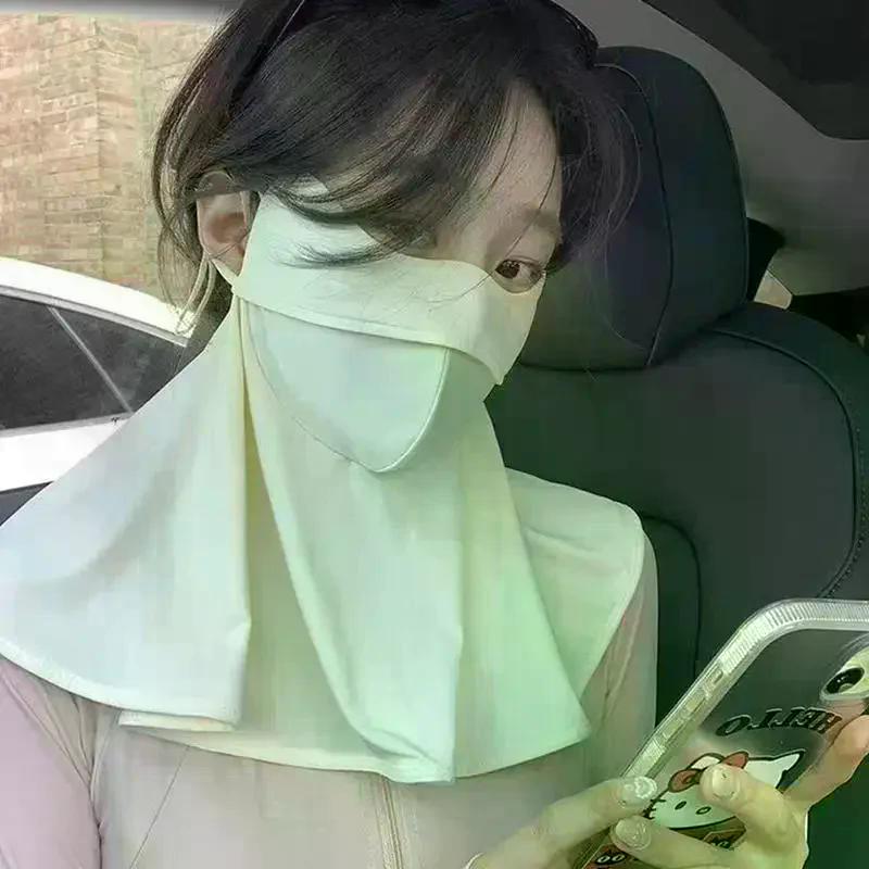 Summer Ice Silk Sun Protection Mask For Women UPF50+ Anti-UV Scarf Outdoor Cycling Hiking 360° Face Neck Cover
