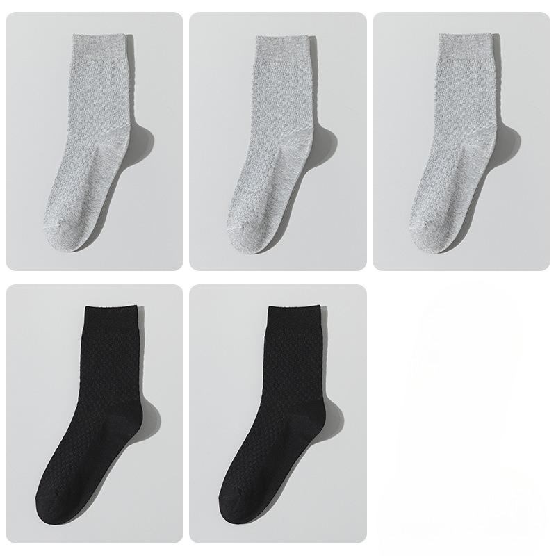 5 Pairs of Men's Autumn and Winter Commercial Antibacterial Warm Solid Color Deodorant Wicker Cotton Socks