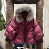 European winter new raccoon big fur collar hooded down jacket women's medium and long thickened warm knitted sleeve jacket