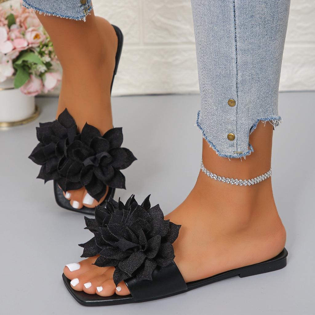 Flat-heeled Slippers, Women's Shoes, Square-toe Shoes, Beach Sandals