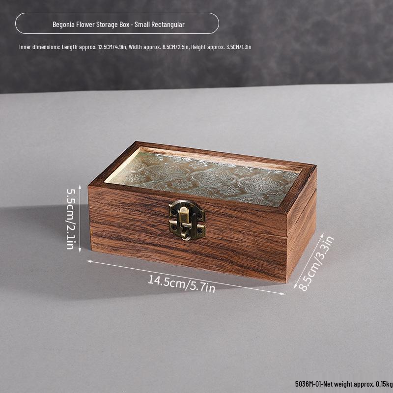 Retro Begonia Glass Lid Wooden Storage Box for Cosmetics, Snacks, Candy, and Documents - Dustproof and Multifunctional