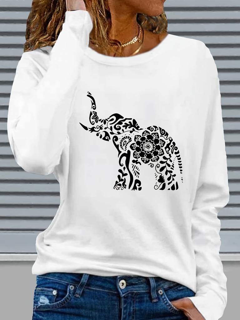 100% pure Polyester women's spring and autumn loose casual  graphic printed long sleeved round neck T-shirt