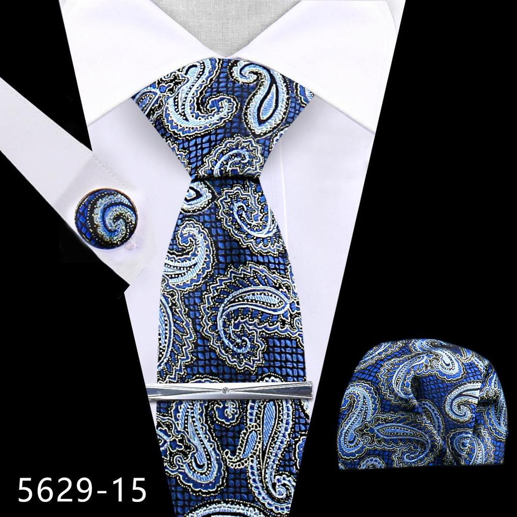 Men's Premium Polyester Tie, Pocket Square & Cufflink Set for Formal Events