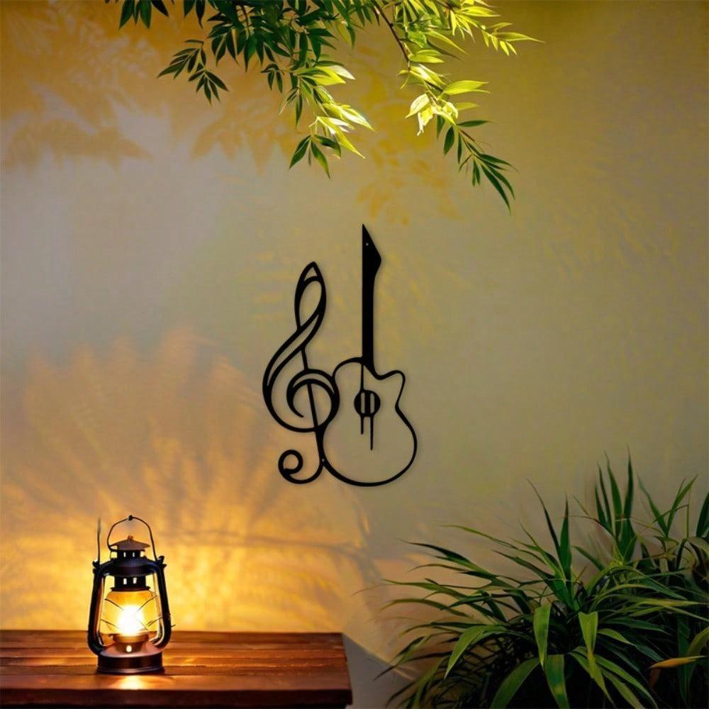 אמנות קיר מברזל בצורת תווי מוזיקה וגיטרה וינטג' קישוט שחור-זהב מתנה לסטודיו
