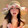 Sweet Cute Cherry Lace Edge Straw Hat For Women Summer Hollow Seaside Beach Vacation Big Brim Sunshade Cap  Sun Cap