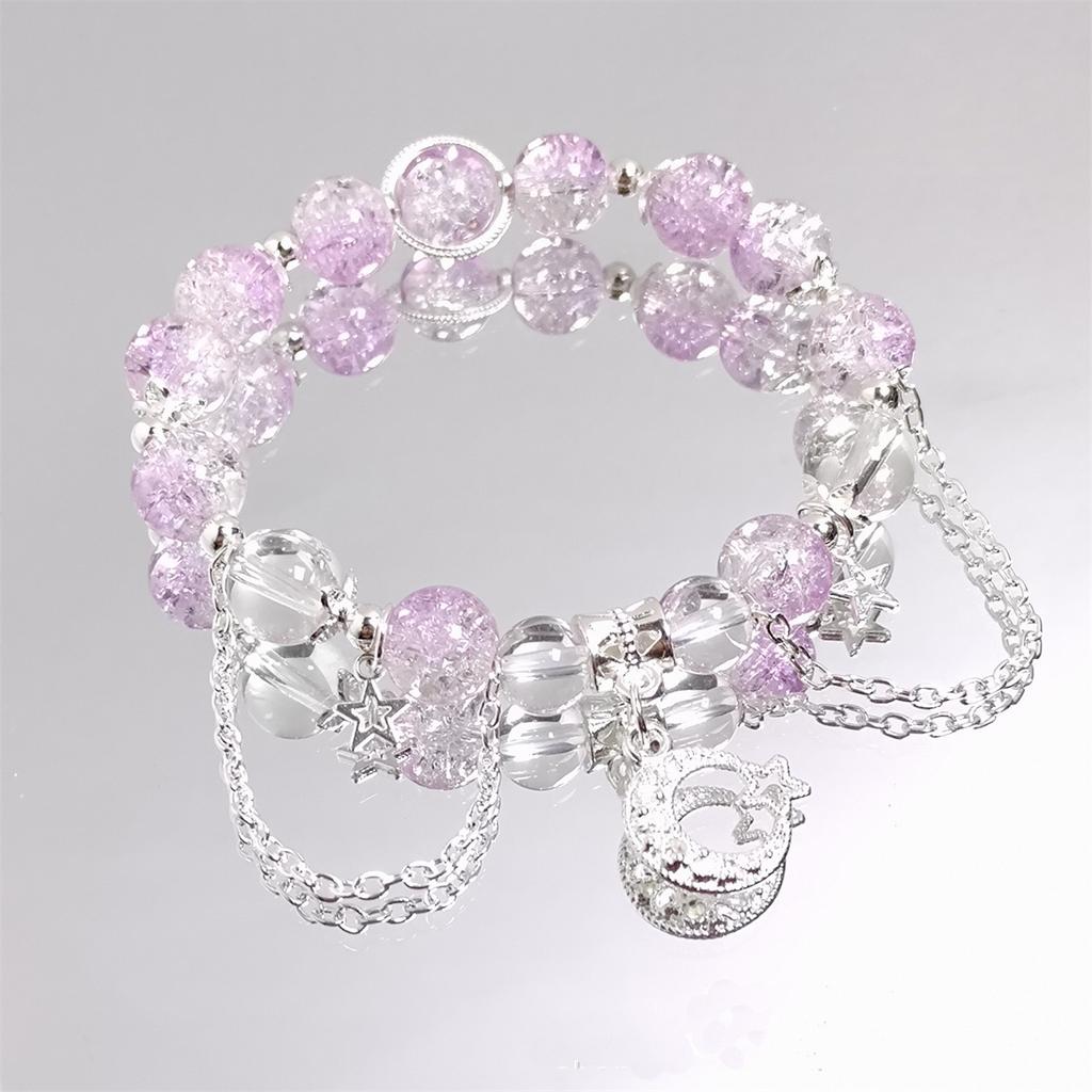Vendita Calda Braccialetti con Perline in Cristallo Flesso Cristallo Crepato Fiore Esploso Stella Luna Nappa Argento 8mm per Donne Ragazze 1418