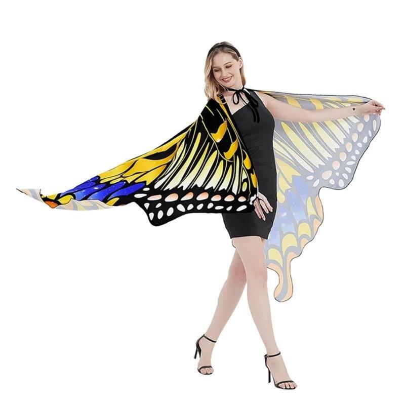 Womens Butterfly Cape Wing Fancy Dress for Party Cosplays Butterfly Wing Costume, Rainbow Butterfly Shawl Wing Cloak