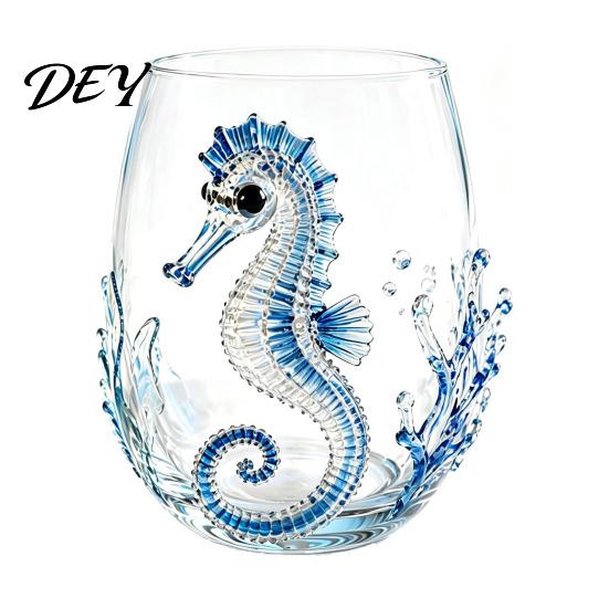 Handcrafted Artistic Glassware Octopus Glass Tumbler, 350ml Stemless Wine Glass, Whale Dolphin Turtle Sea Creature Cup Drinking Cup, for Ocean Lovers