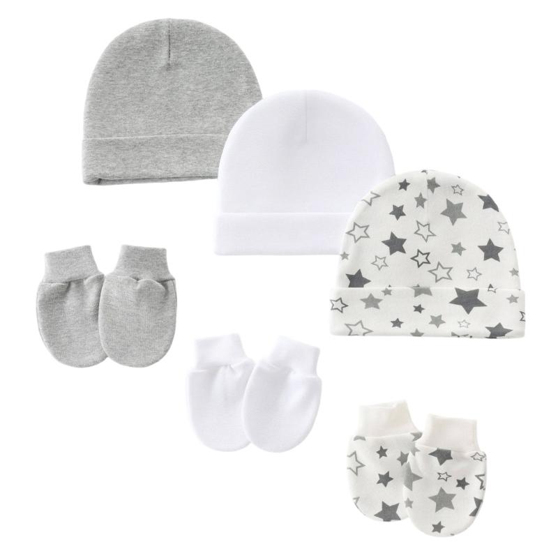 3 Set Baby Bonnet Hat Feature Foldable Cuff with Mittens Cotton Fabric Gentle On Skin Multiple Color Available