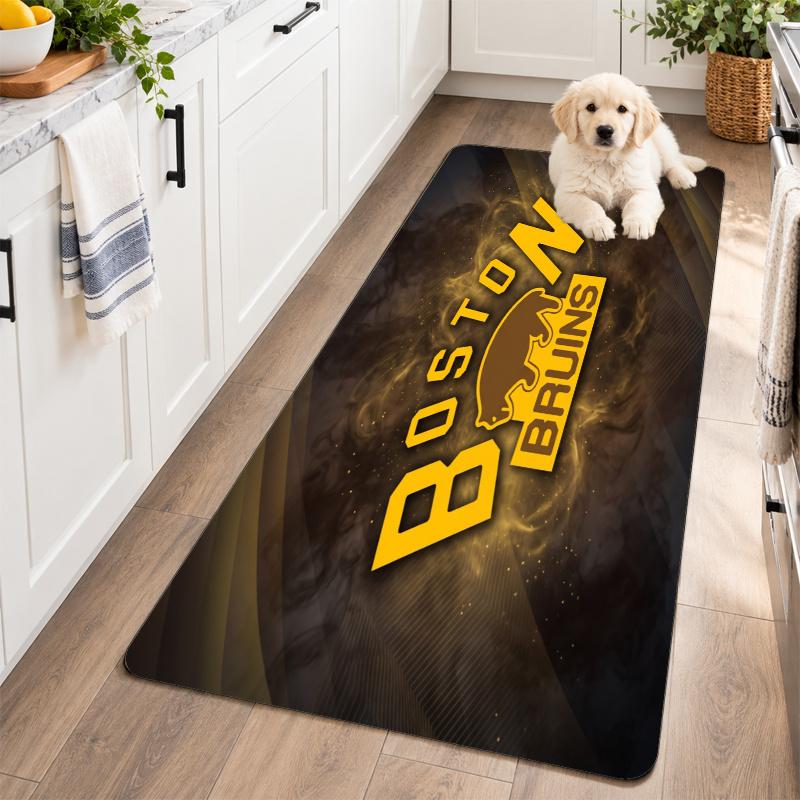 Flannel Kitchen Mat Boston Bruins Soft Area Rug Non Slip Floor Carpet Home Decoration