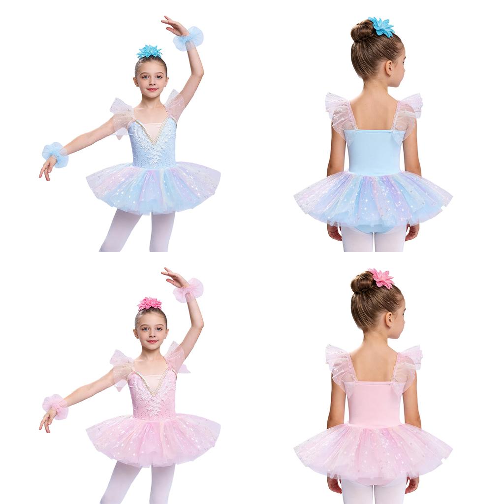 Kids Girls Ballet Dance Dress Sleeveless Embroidery Sequin Tulle Tutu Fairy Princess Dresses Figure Skating Gymnastics Dancewear