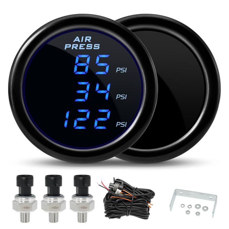 Digital Air Pressure Gauge Air Suspension Dual/Triple Display Air Pressure Guage with 2pcs/3pcs 1/8NPT Sensors Blue Backlight