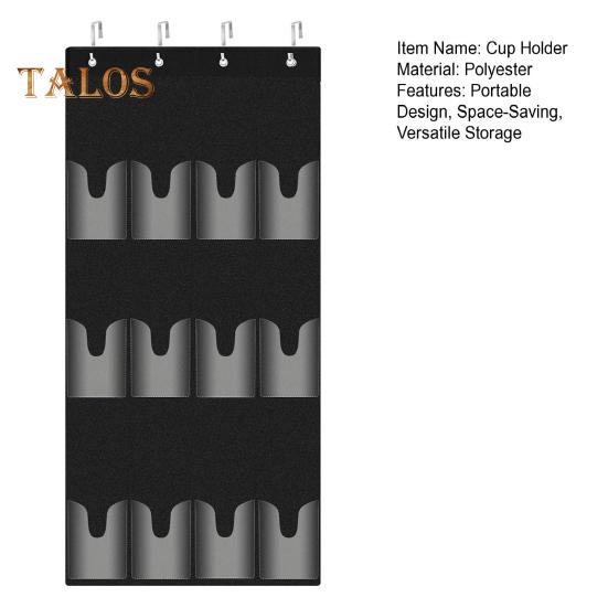 Water Bottle Holder for Cup 12 Pockets Large Capacity Organizer with 4 Hooks Portable Foldable Hanging Bag for Door Kitchen Cabinet Pantry Bedroom