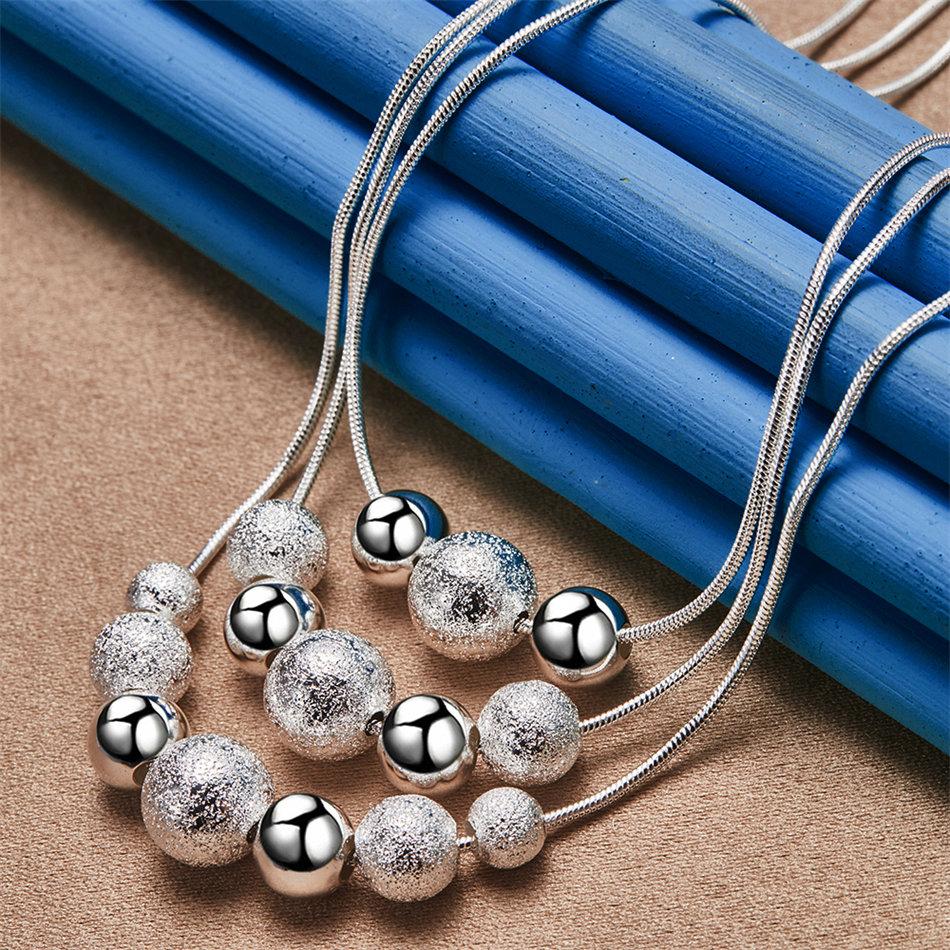 925 Sterling Silver Exquisite Frosted Glossy Beaded Necklace Women Fashion Party Favor Wedding Jewelry