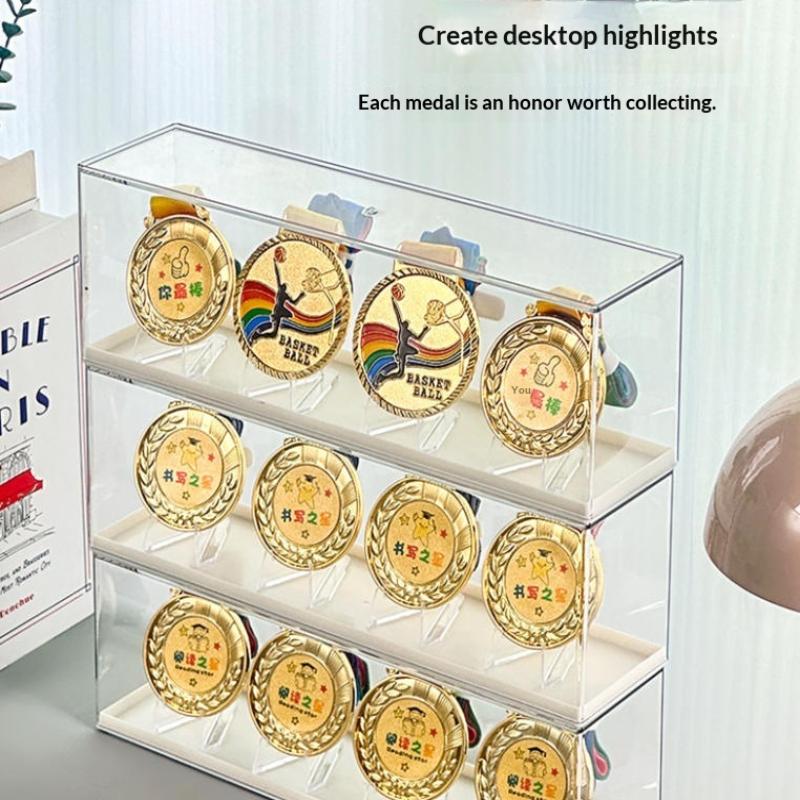 1 Set Porta Medaglie d'Oro Rettangolare in Plastica Scatola Porta Medaglie Maratona da Tavolo Impilabile Organizer per Monete Souvenir