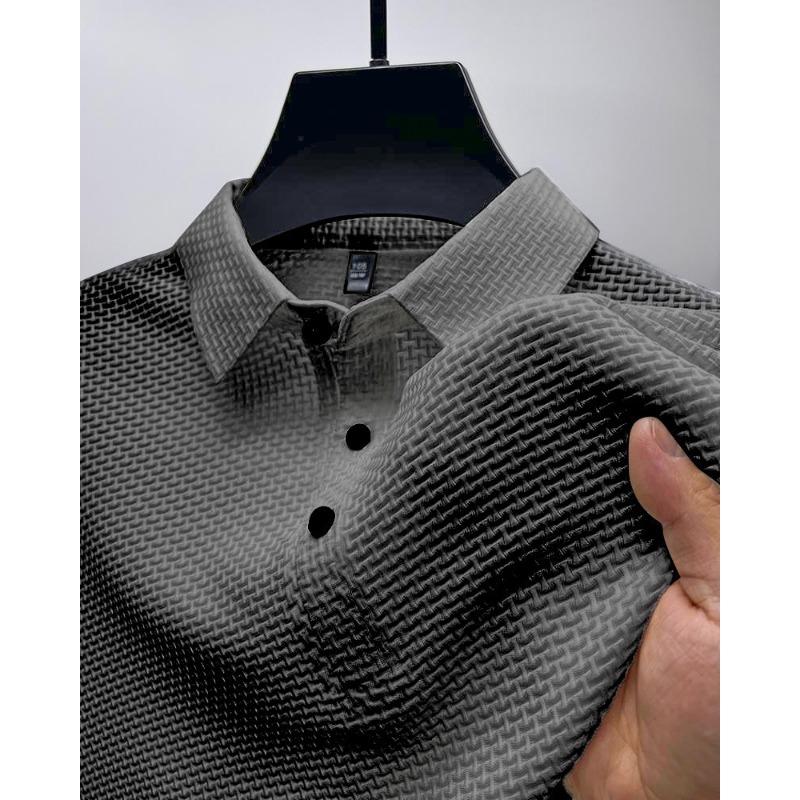 

Мужская футболка с коротким рукавом из сетчатого ледяного шелка, рубашка с воротником, летняя однотонная, новая скользкая футболка-поло 3XL темно-серого