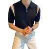 Męska Modna Letnia Koszulka Polo z Kontrastowym Kołnierzykiem – Zapinana na zamek, w bloki kolorów, oddychająca, dzianinowa na co dzień z krótkim rękawem