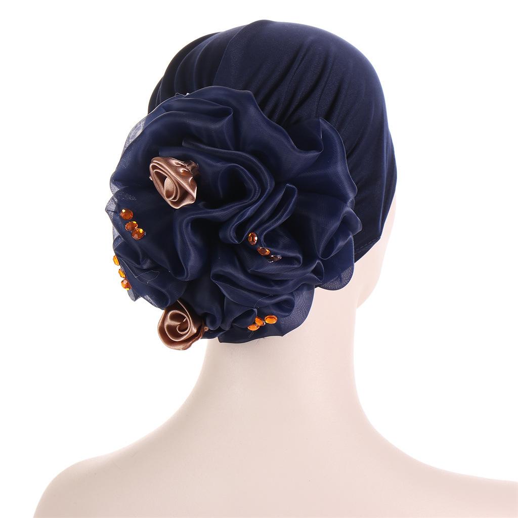 KepaHoo Satin Flower Turban Bonnet for Women Muslim Headwear Bandana Caps Islamic Headscarf Hair Bands Hat Indian Headwrap