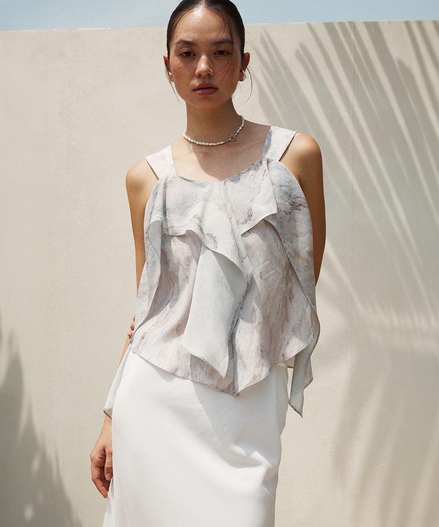 RE RHEE Frill Detail Sleeveless Top