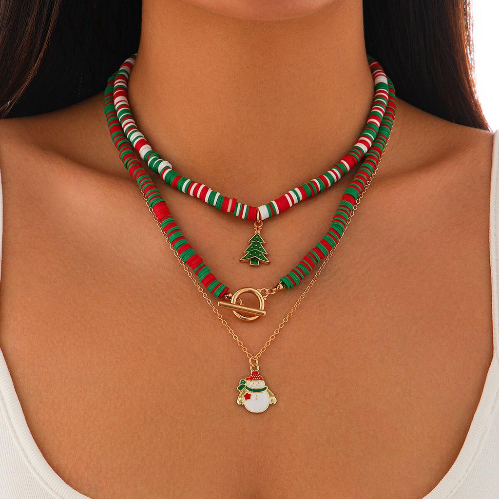 SHIXIN 3Pcs/Set New Christmas Tree Bell Pendant Necklace Women Fashion Colorful Soft Ceramic Beads Choker New Year Neck Jewelry