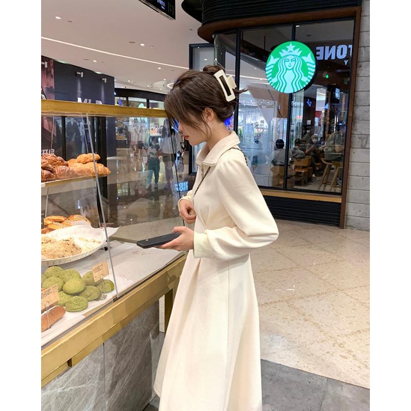 Large Size High-end Long-sleeved Waffle Inner Dress Women's Spring and Autumn New Waist Skirt