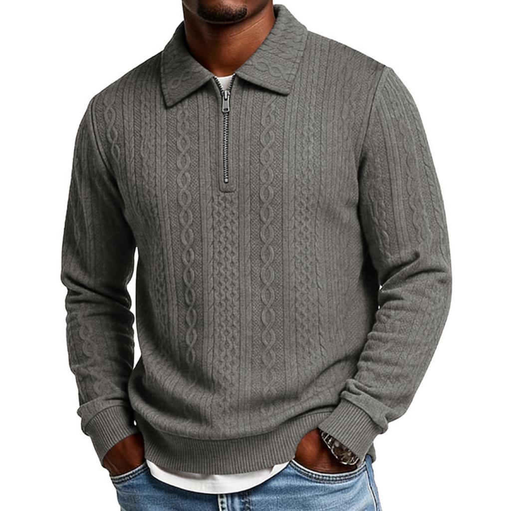 Men's Long Sleeve Jacquard Polo Shirt Half Zipper Collar Knit Sweater Pullover Casual Pullover Top