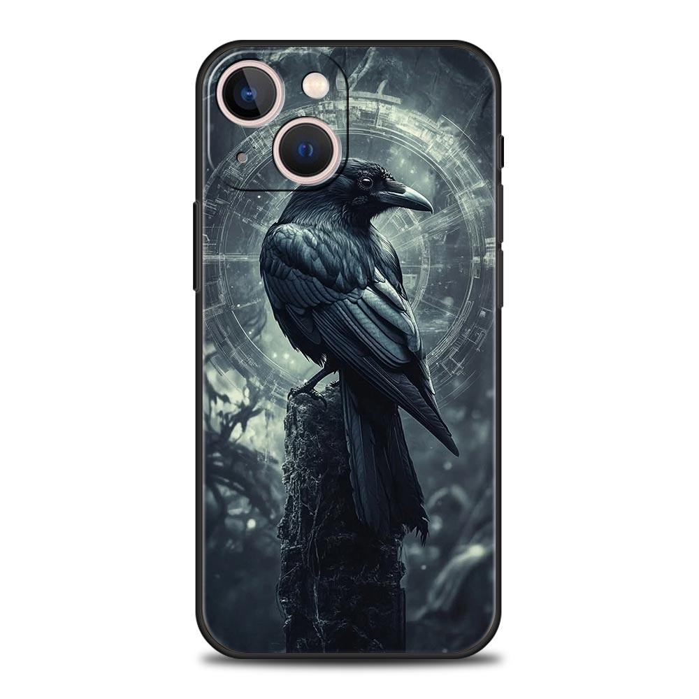 Black Raven Phone Case Cover for iPhone 17 16 15 14 13 12 11 Pro Max 17 Air Plus Shockproof Soft TPU Shell Fundas Capa Coque Bag