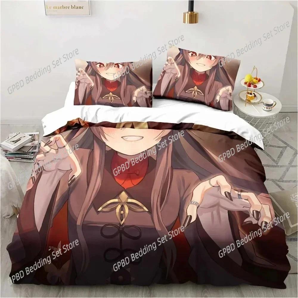 Cartoon  Anime Genshin Impact Game Comfortable Duvet Quilt Cover Pillowcase Bedding Set Children Bedroom Decoration Home Textile