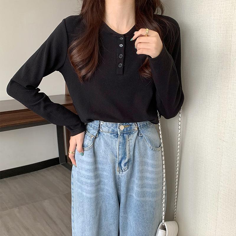 

Футболка белого цвета с длинными рукавами и V-образным вырезом в стиле шик для женщин, трикотажная блузка 2024 года, новый топ на осень и зиму XL