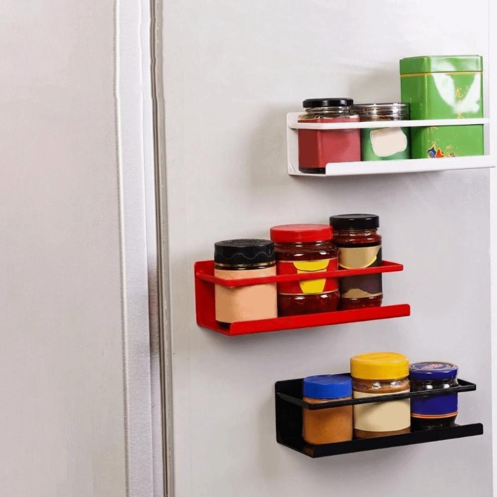 Wall Mounted Magnetic Storage Shelf Space Saving Large Capacity Refrigerator Side Rack No-Drill Plastic Spice Storage Rack