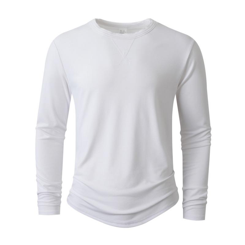 

2025 Новая осенне-зимняя мужская простая однотонная футболка с круглым вырезом и длинным рукавом S белый