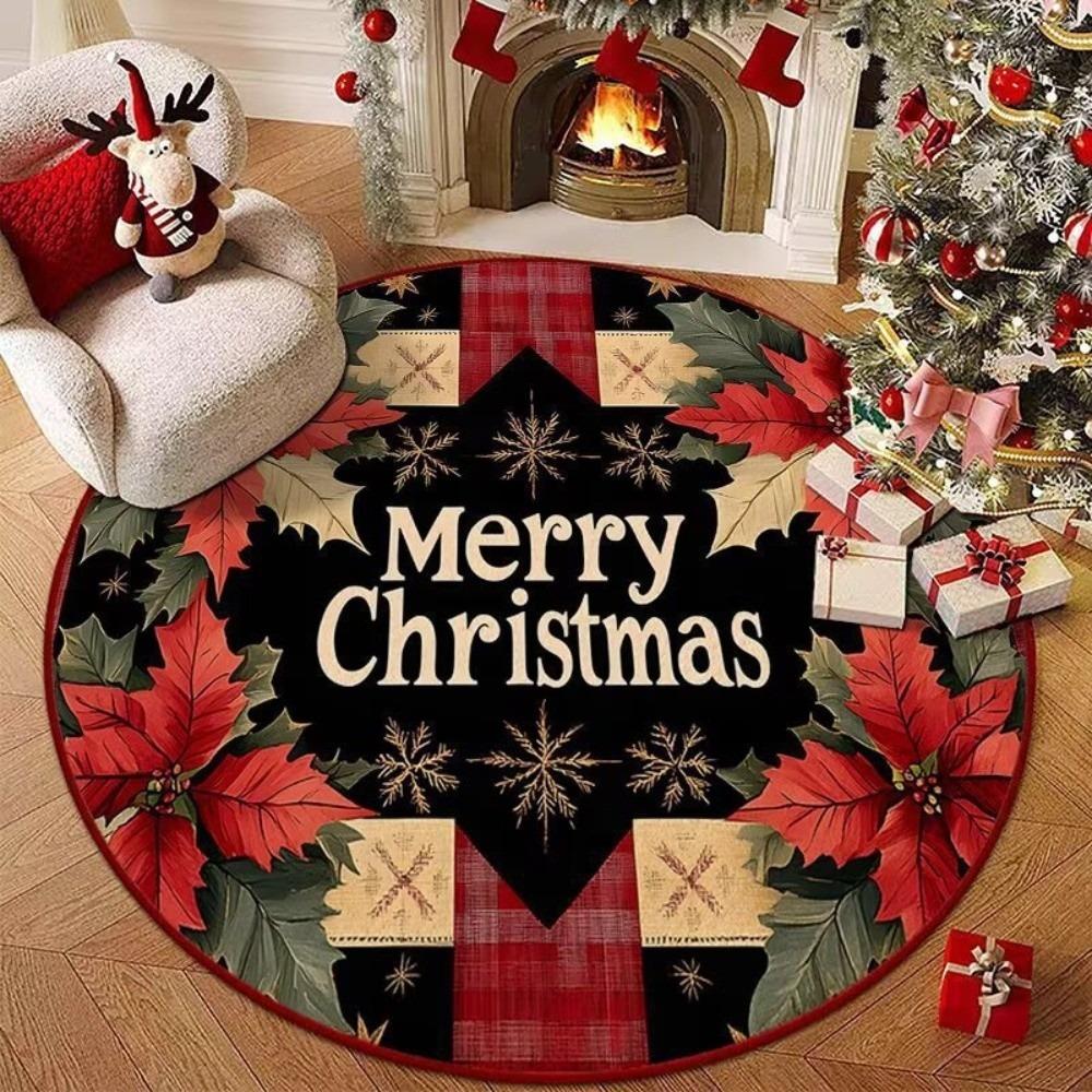 Non-Slip 3D Illusion Rug Santa Claus Xmas Home Decor Cartoon Cute Round Vortex Carpet  Outdoor