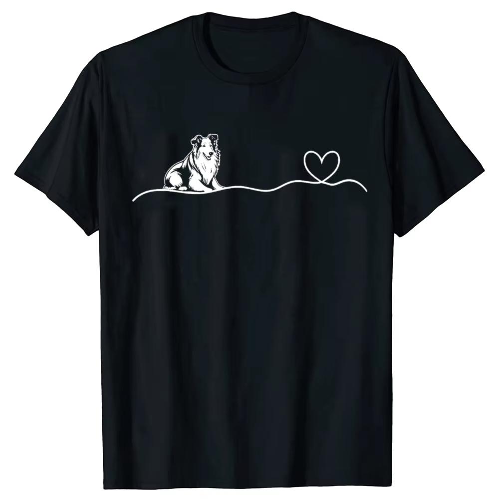 Rough Collie Heartbeat Heart Funny Dog Print T Shirt Men Women Humor Short Sleeve Streetwear Tee Shirt Clothing Summer Top