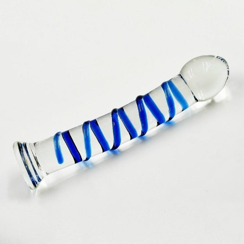 Sticla de sticlă cu baghetă de masaj corporală în spirală albastră