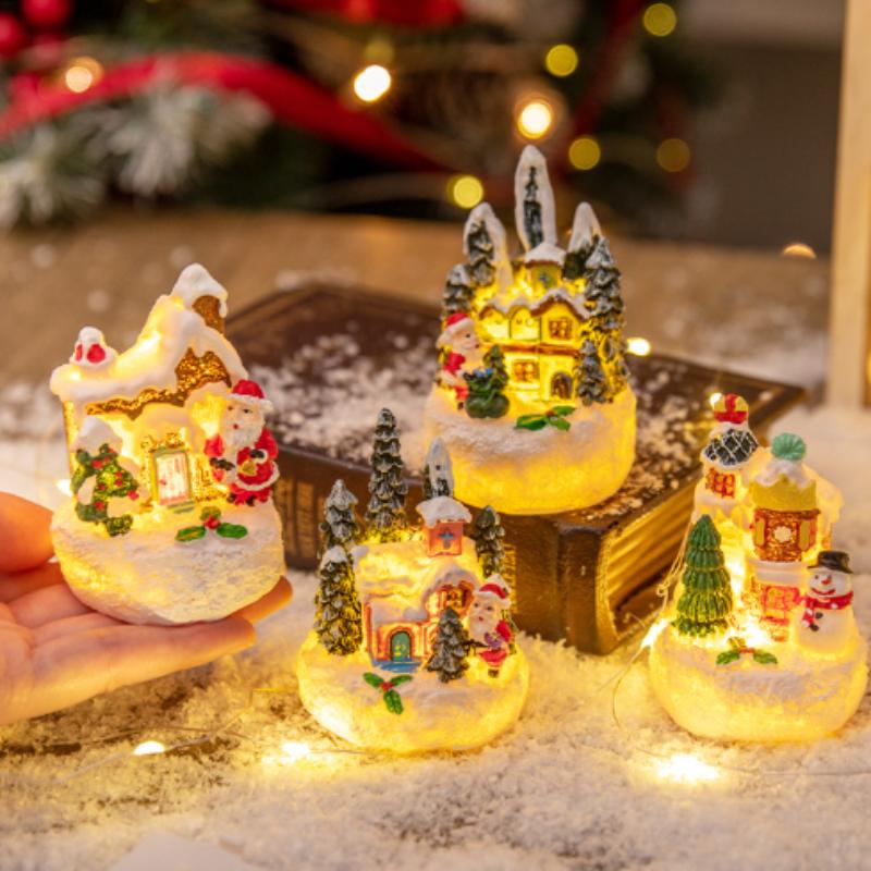 Christmas Led Light Ornaments Santa Castle Snow House Luminous Crafts 2026  Year Kid Gift Xmas Party Home Decor