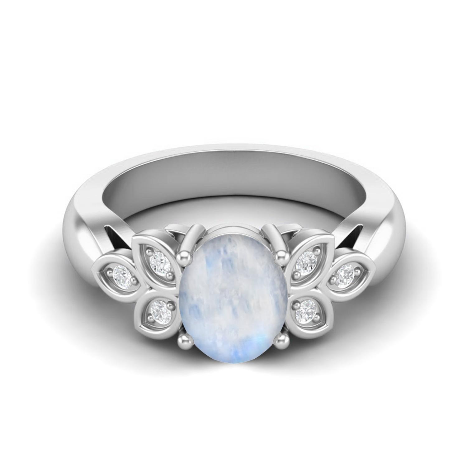 8x6MM Oval Shape Moonstone Gemstone 925 Sterling Silver Solitaire Women Wedding Ring 5 белый