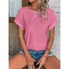 Top Eyelets Summer Spring Curved Hem, Casual Women's Short Sleeved Fashionable T-shirt Beach Vacation Short Style