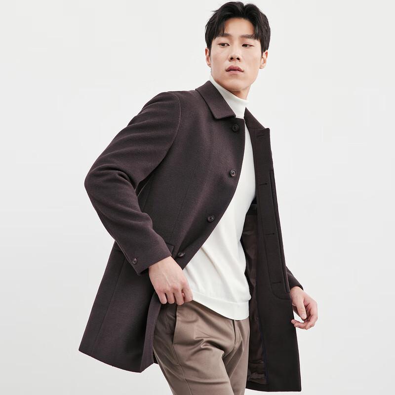 SEPTWOLVES Men's Mid-Length Wool Blend Lapel Overcoat