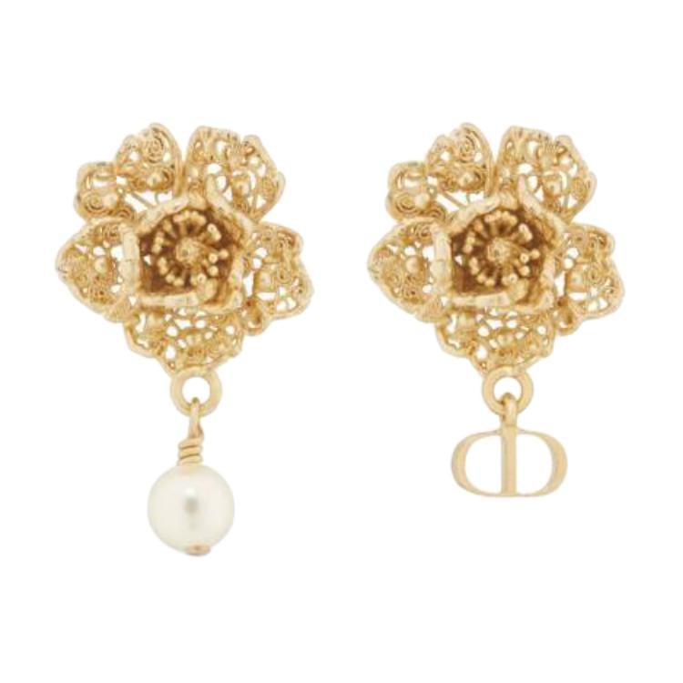 Dior Gold Plated, Metal, Resin, Pearl Earrings Unisex Gold E4111WOMRS_D301