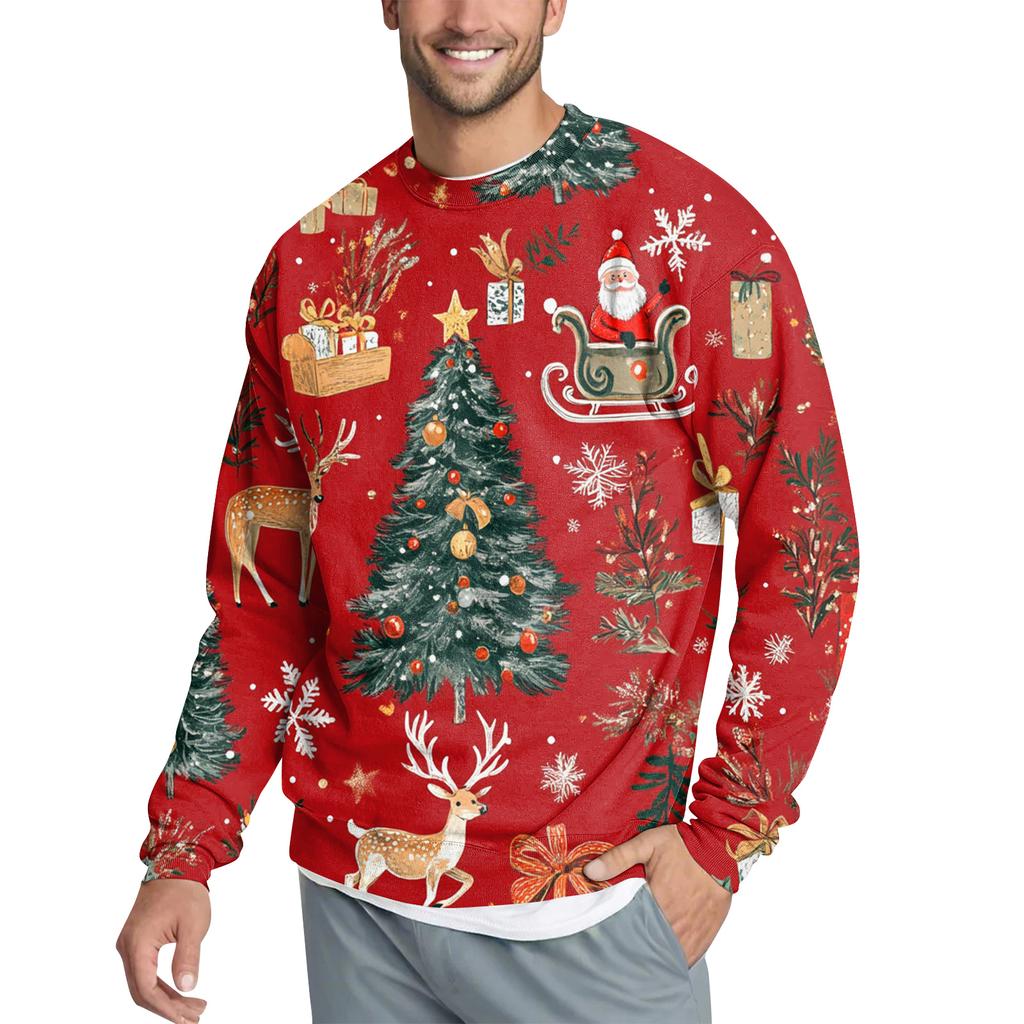 Men's Casual Fashion Printed Round Neck Pullover Sweatshirt