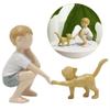 2Pcs/set Resin Crafts Boy Cat Figurines Hand-Painted Hand Carving Sculpture  Home Decor