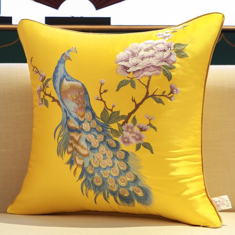 2025 Classical Bedside Backrest Waist Pillowcase Chinese Style Embroidery Pillowcase Flower Bird Living Room Sofa Cushion Cover