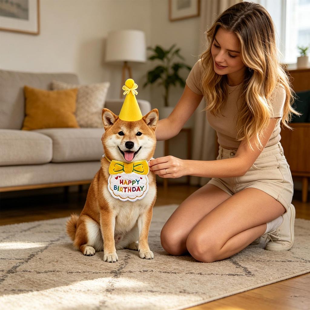 Pet Birthday Party Decoration Kit Includes Happy Birthday Banner with Dog Faces Paw Print Balloons Party Hat and Birthday Bib for Pets
