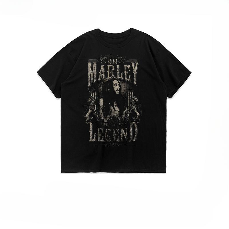2024 Popular New Style Male and Female Unisex American Short Sleeve T-shirt Top Bobmarley European Street Rock Print