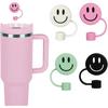 Whaline 4Pcs Smile Face Straw Cover Cap Pink Purple Mint Green Silicone Drinking Straw Topper 10mm 30&40 Oz Reble Straws Covers Double Sided Tumbler