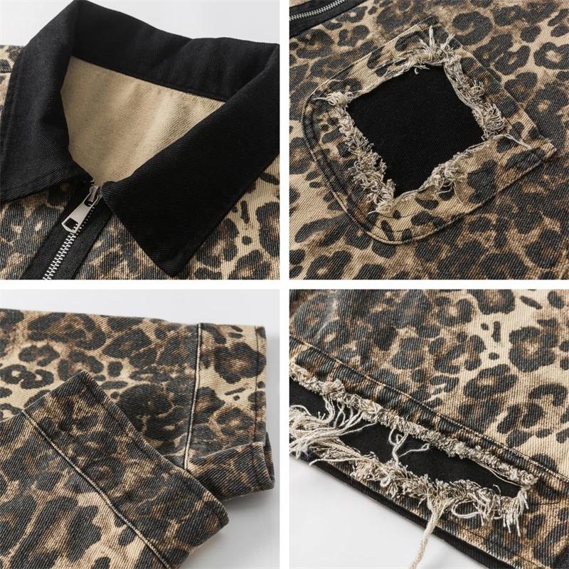 Women's Vintage Short Windbreaker Jacket Autumn 2024 Luxury Brand Cotton Leopard Denim Jackets for Woman Women's Autumn Clothes