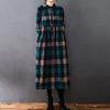 Women's Stand Collar Long Sleeve Plaid Midi Dress Loose Straight A Line Oversized Vintage Casual Cotton Blend Spring Dress