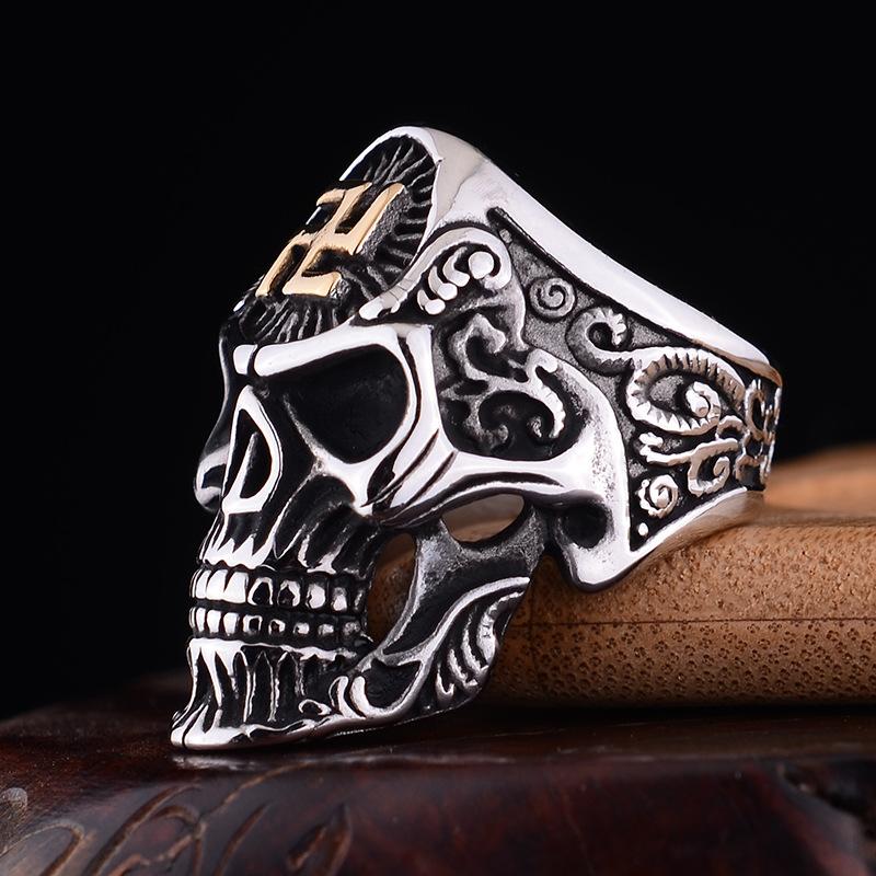 Totenkopf Ring Herren Retro Hip-Hop Dunkler Ring Schmuckring